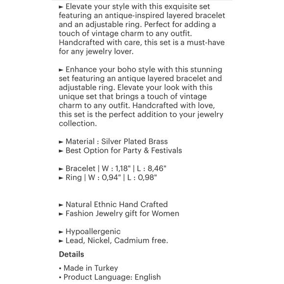 Antique Silver Plated Layered Bracelet and Ring Set - Picture 5 of 5